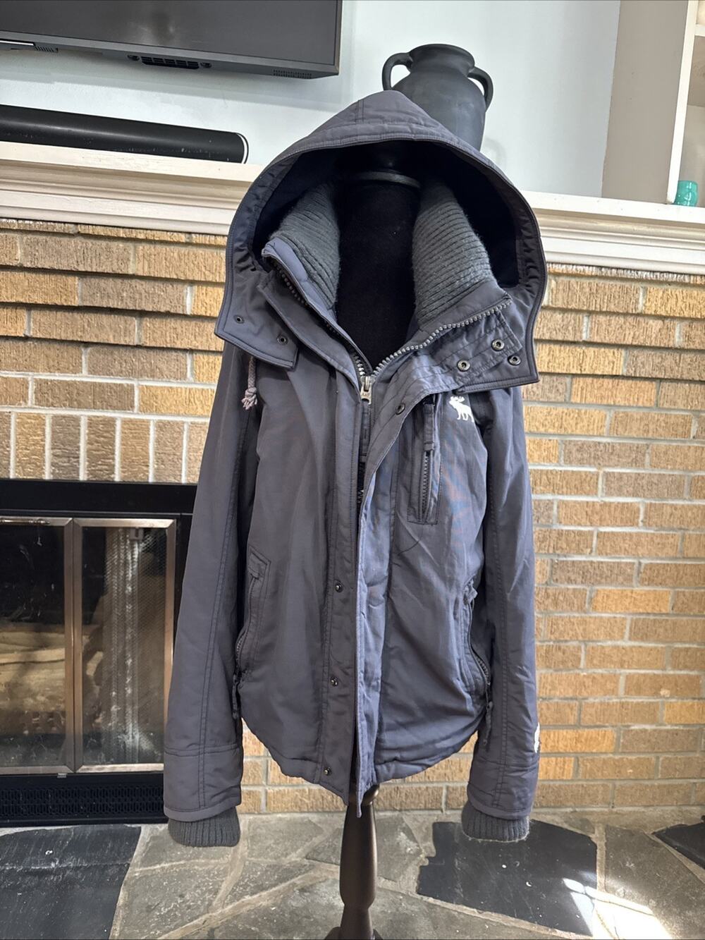 VTG 90s Abercrombie A&F All-Season Weather Warrior Collar Hooded Jacket Sz S EUC